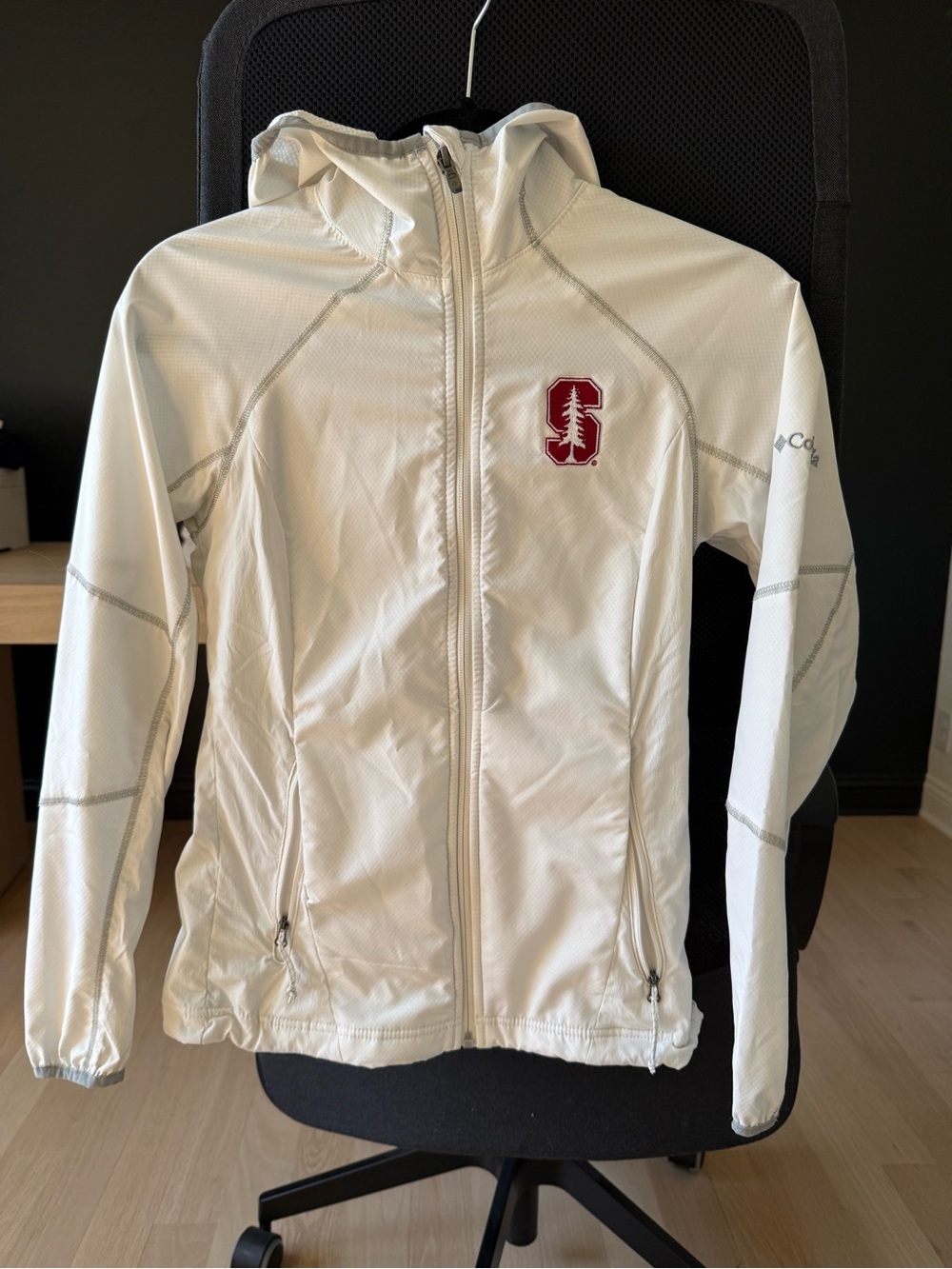 Columbia White Hooded Lightweight Jacket with Stanford Logo